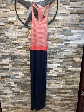 stem Coral Striped Racerback Maxi Dress with Navy Skirt